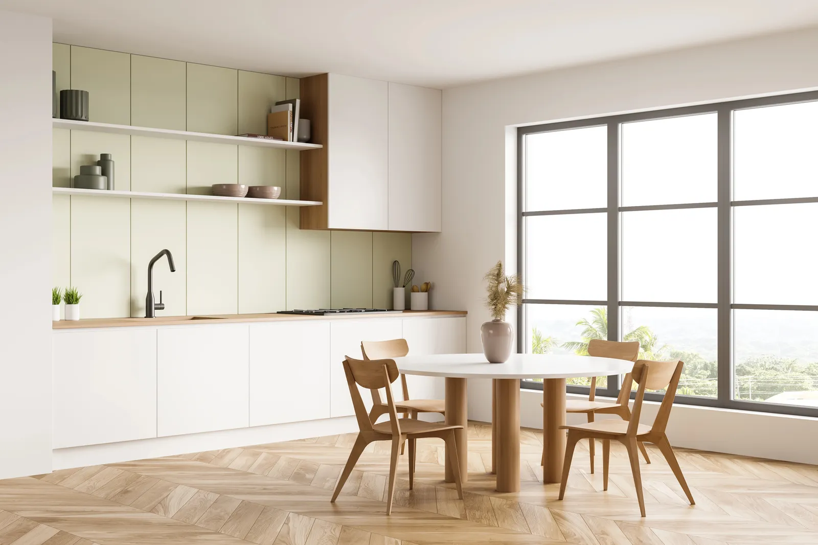 White cooking interior with four chairs