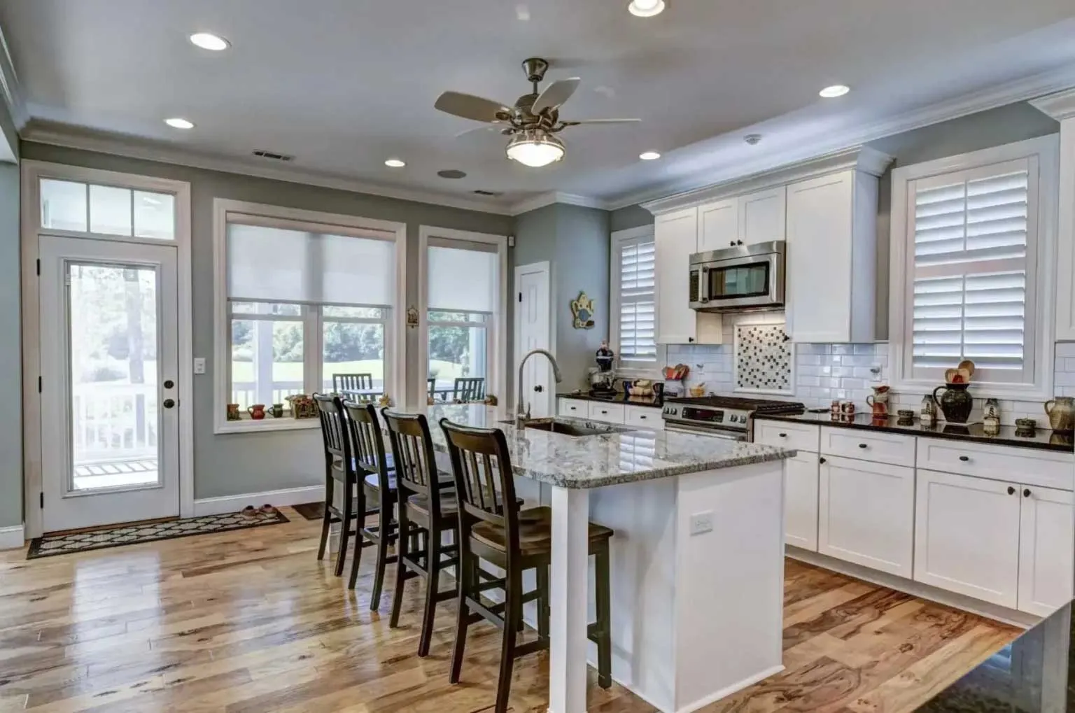 bright kitchen with white cabinets, cabinet iq