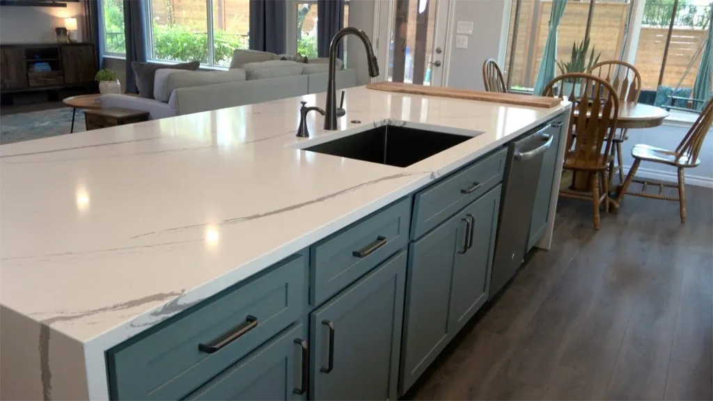 Blue kitchen cabinets with quartz countertops Cabinet IQ