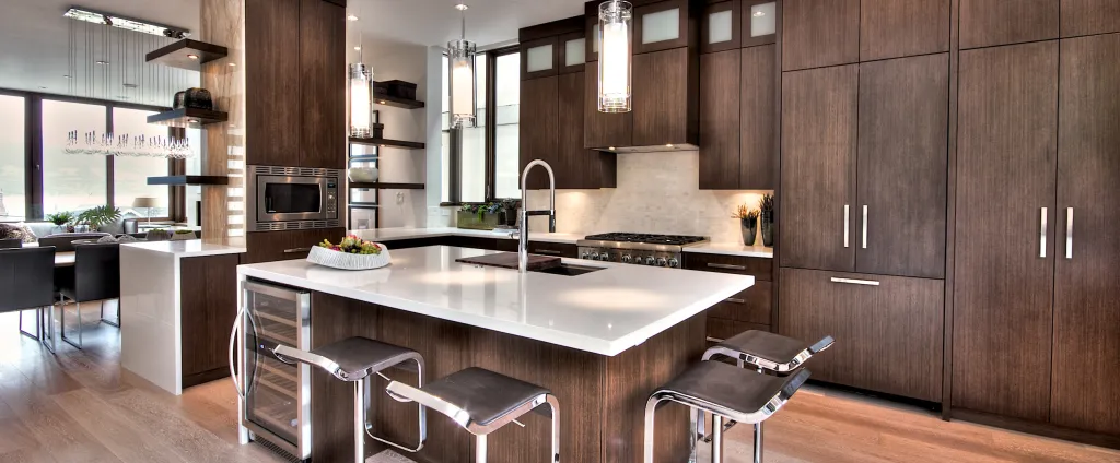 Wood cabinetry and floors