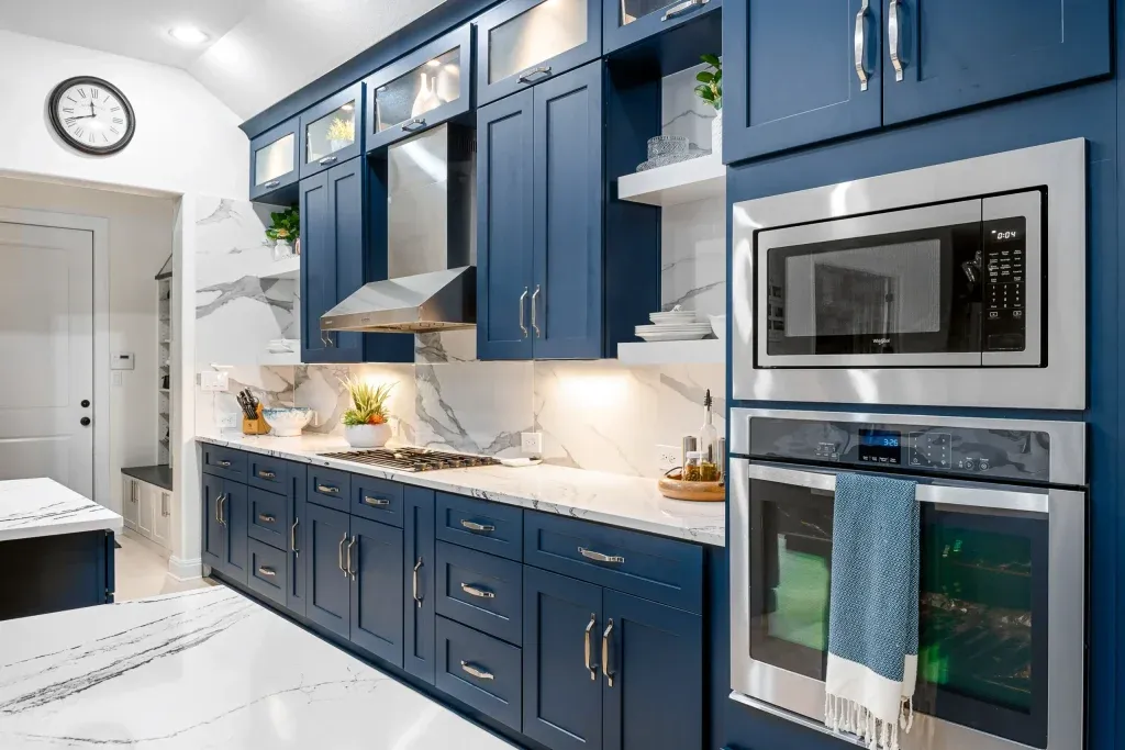 kitchen remodeling with blue kitchen cabinets