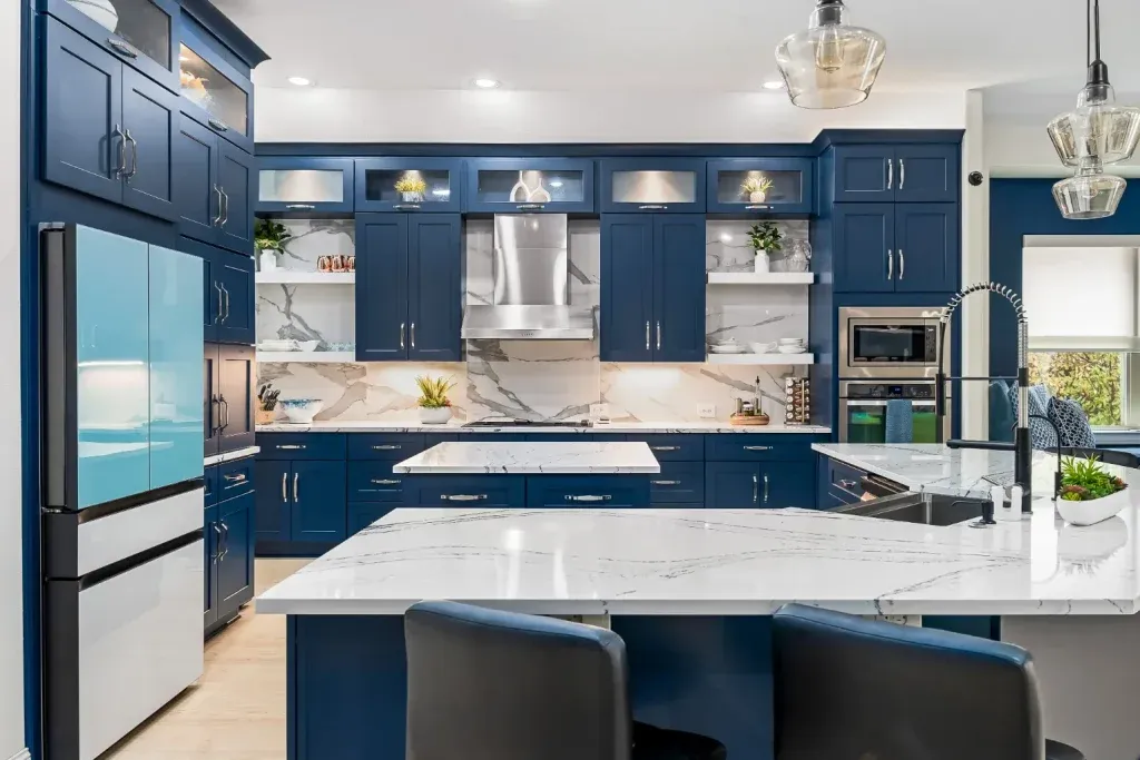 blue kitchen cabinets