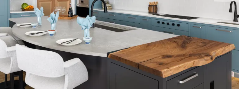 Quartz Countertops with Wood Accent