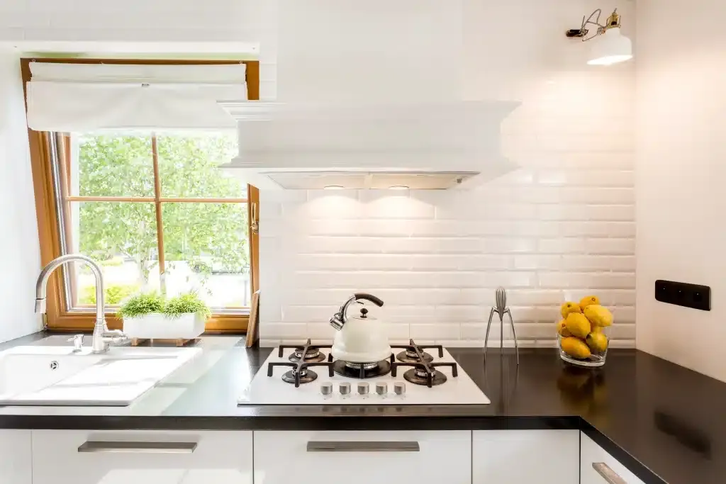 Black kitchen countertops by cabinet IQ