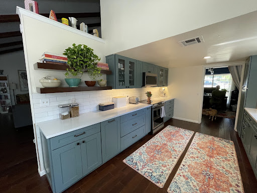 Cabinet IQ, modern kitchen interior with blue cabinets