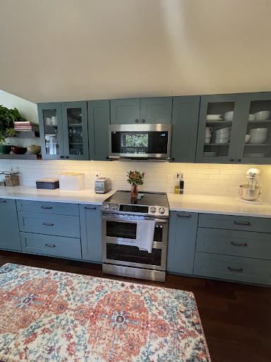 Cabinet IQ, modern kitchen interior with blue cabinets