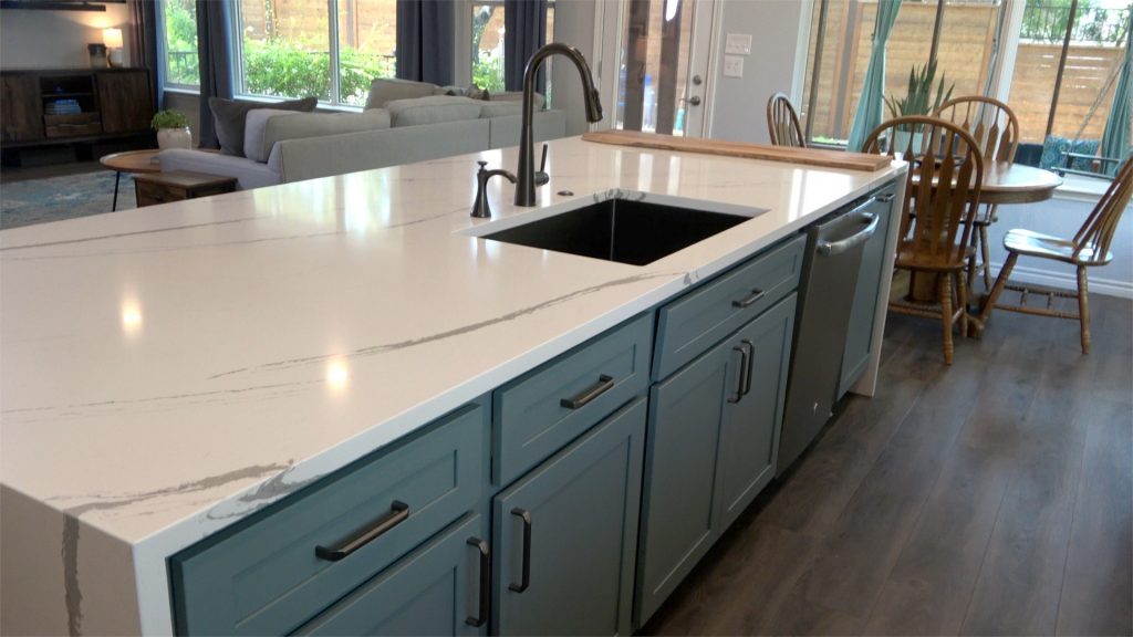 Blue kitchen cabinets with quartz countertops Cabinet IQ