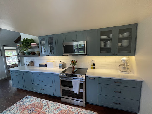 Cabinet IQ, modern kitchen interior with blue cabinets
