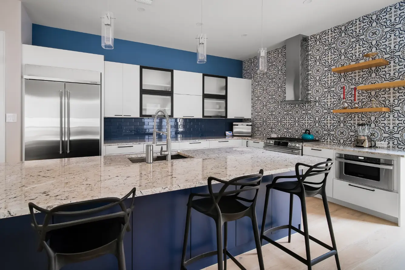 White and Blue Kitchen Cabinets by Cabinet IQ